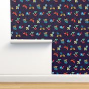 Dark blue colorful berries nuts seamless pattern. Rosehip Berry Acorn Oak Blueberry