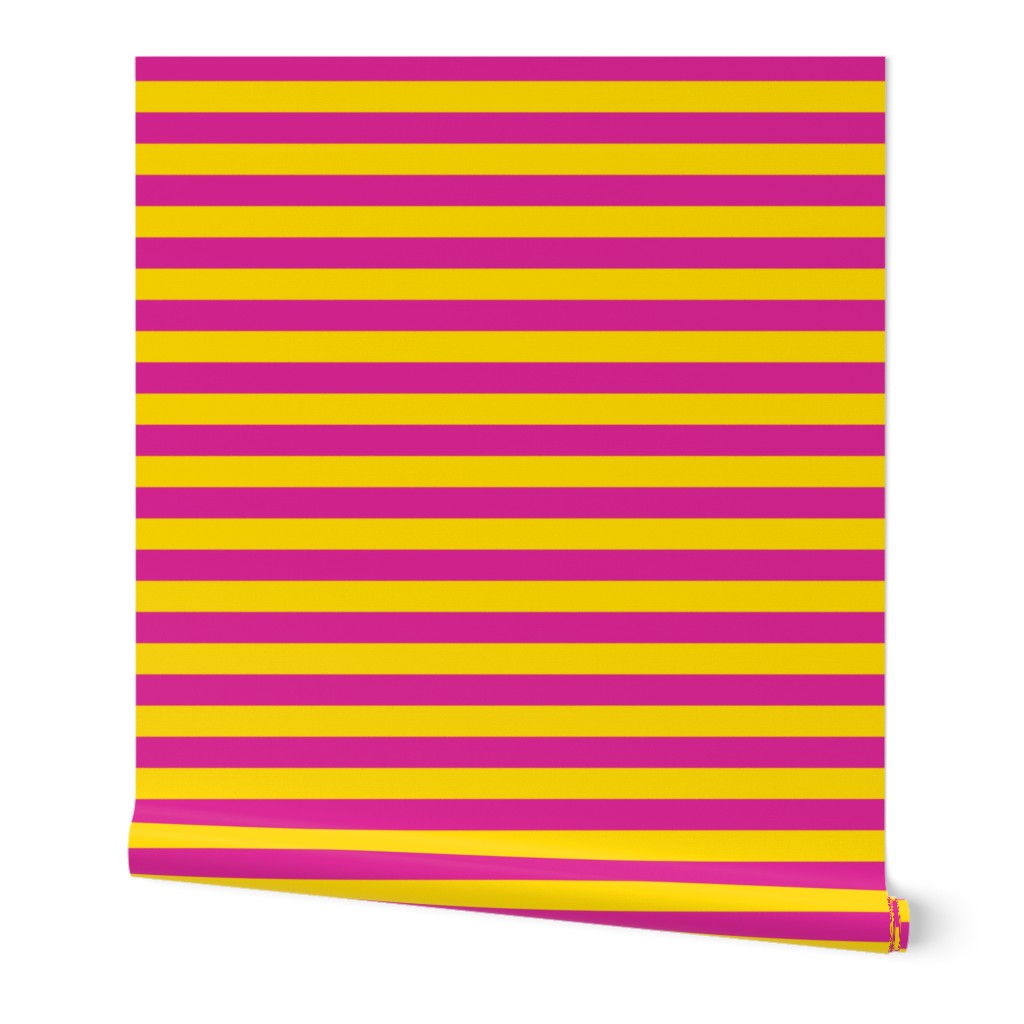 Stripes - Horizontal - 1 inch (2.54cm) -  Yellow (FFD900) & Pink (DD2695)