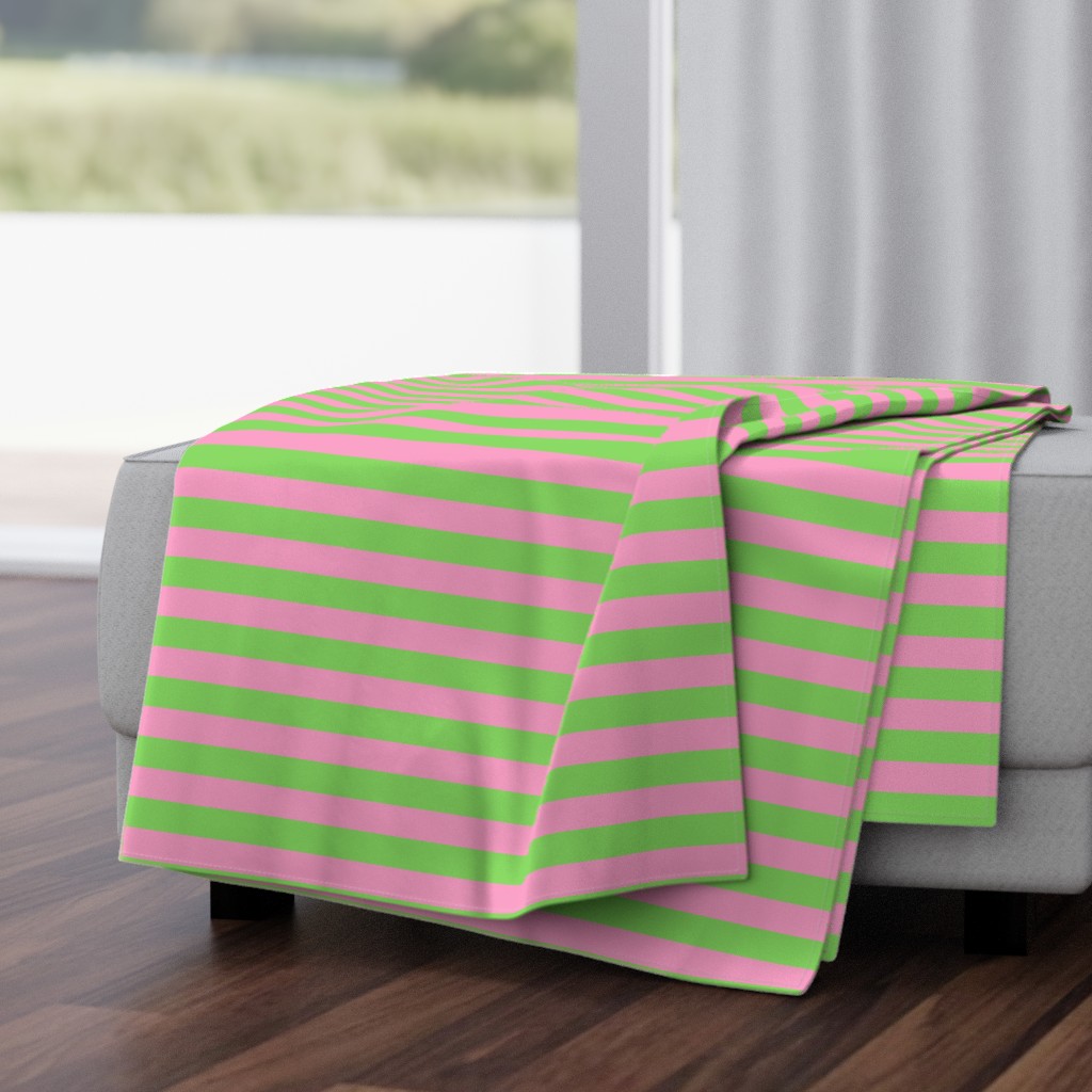 Stripes - Horizontal - 1 inch (2.54cm) - Pale Green (89DA65) and Light Pink (FBA0C6)