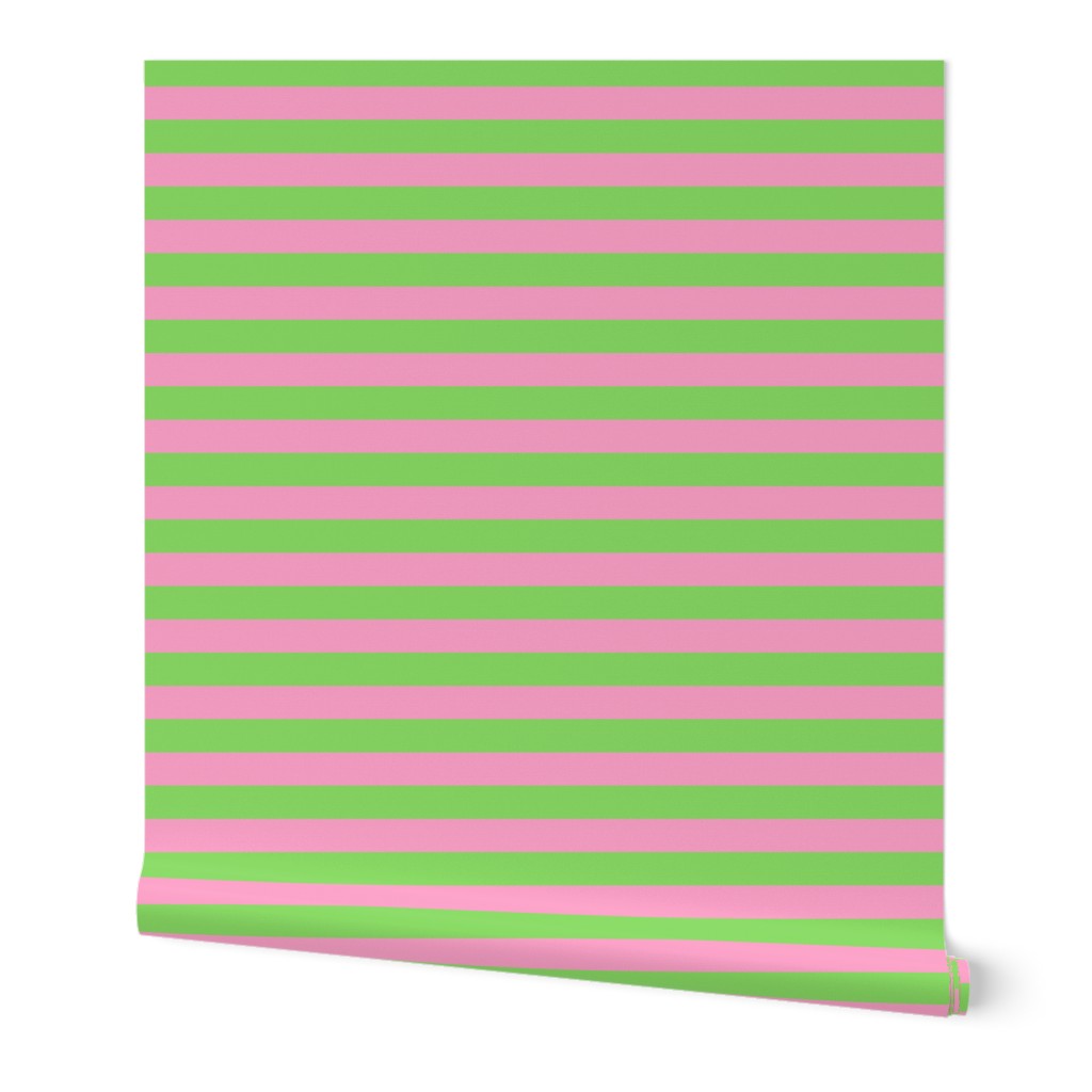 Stripes - Horizontal - 1 inch (2.54cm) - Pale Green (89DA65) and Light Pink (FBA0C6)