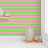 Stripes - Horizontal - 1 inch (2.54cm) - Pale Green (89DA65) and Light Pink (FBA0C6)