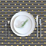 Gold Hearts on Black and White Stripe pattern