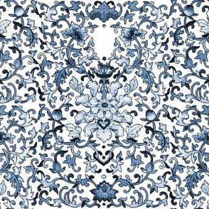 Lacquer Damask  ~ Blue and White 