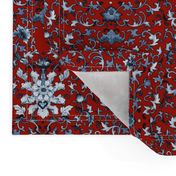 Lacquer Damask  ~ Blue and White on Turkey Red 