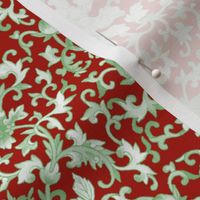 Lacquer Damask  ~ Jade on Turkey Red 