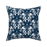 Mermaid Damask - navy/white