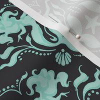 Mermaid Damask - dk grey/teal