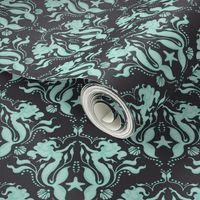 Mermaid Damask - dk grey/teal