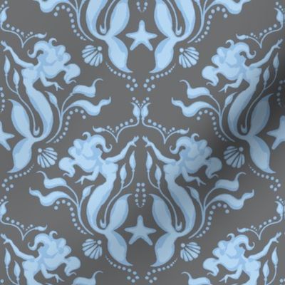 Mermaid Damask - grey/blue