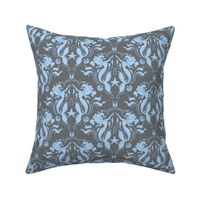 Mermaid Damask - grey/blue