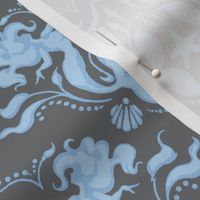 Mermaid Damask - grey/blue