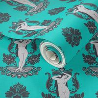 Venus Damask Gray on Turquoise