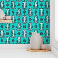 Venus Damask Gray on Turquoise