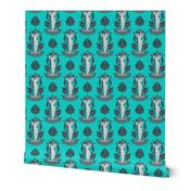 Venus Damask Gray on Turquoise