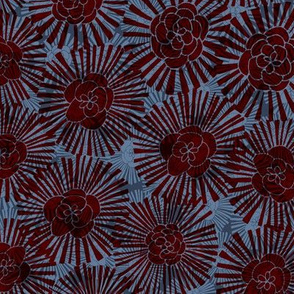 Flower Power Floral Layered - Blue and Burgundy Red