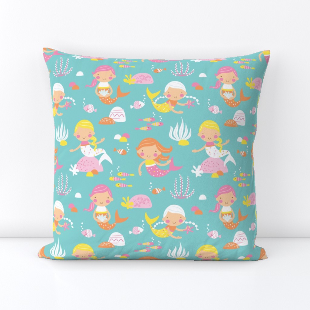 Mermaids  - Mint // by petite_circus // pink yellow white Turquoise // cute kids baby nursery //