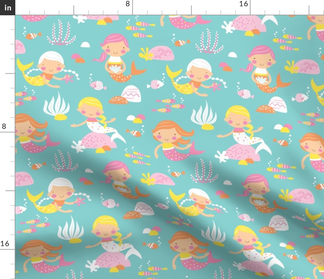 Mermaids  - Mint // by petite_circus // pink yellow white Turquoise // cute kids baby nursery //