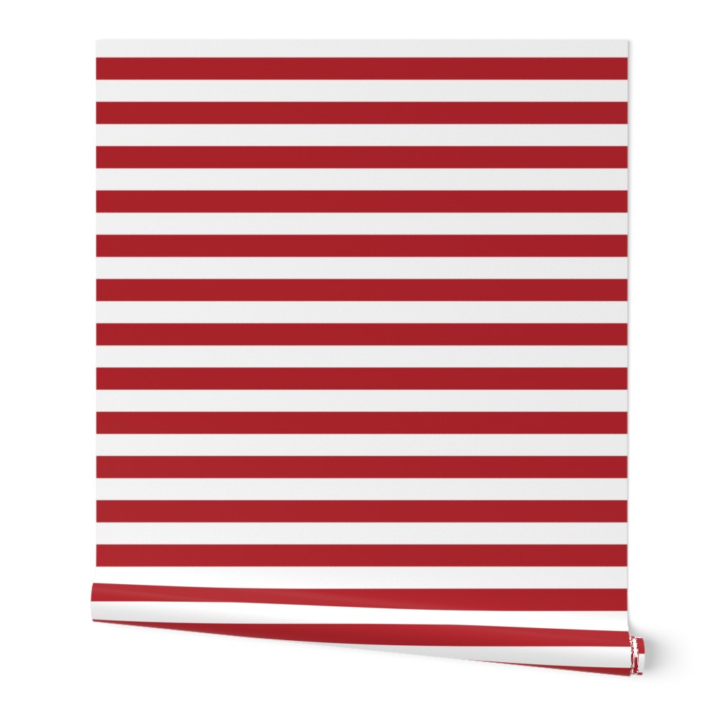 Stripes - Horizontal - 1 inch (2.54cm) - Dark Red (#B1252C) & White (#FFFFFF)