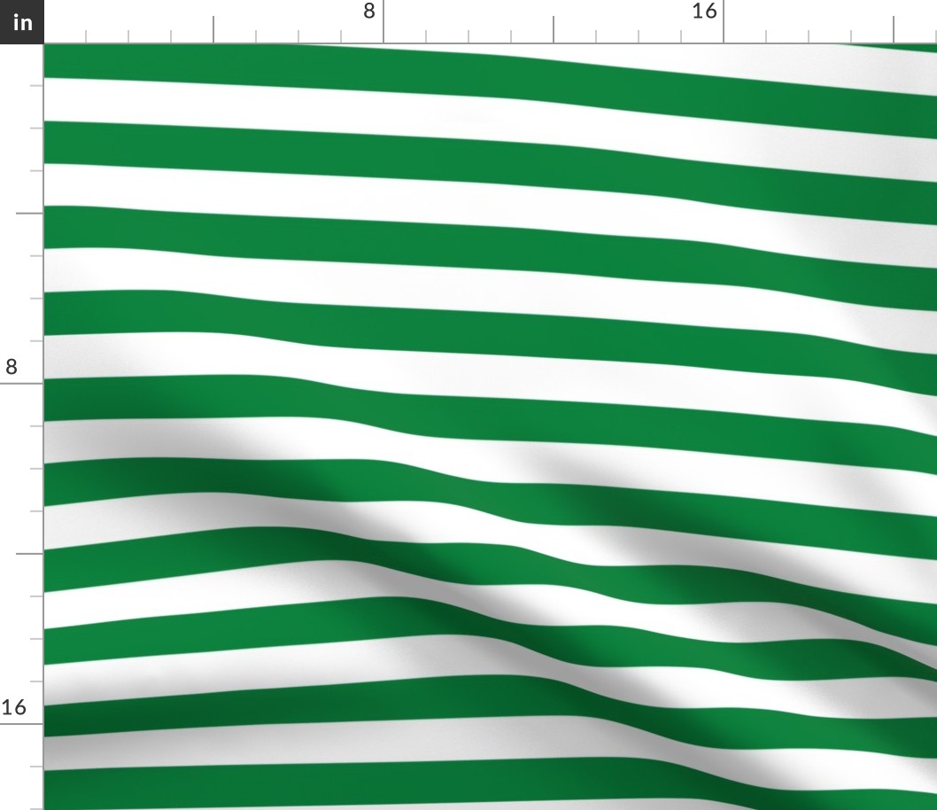 Stripes - Horizontal - 1 inch (2.54cm) - Mid Green (#00813C) & White (#FFFFFF)