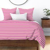  Stripes - Horizontal - 1 inch (2.54cm) - Pink (E95FBE) & Cream (F3E3C0)