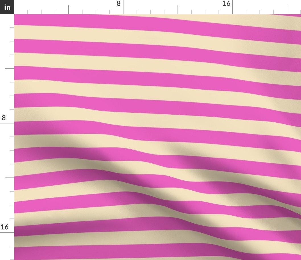  Stripes - Horizontal - 1 inch (2.54cm) - Pink (E95FBE) & Cream (F3E3C0)