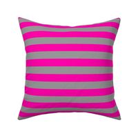 Stripes - Horizontal - 1 inch (2.54cm) - Pink (#FF00AA) and Grey (#99999A)