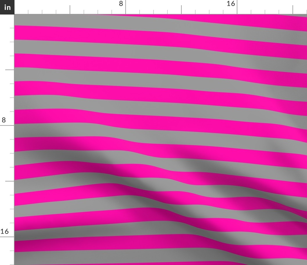 Stripes - Horizontal - 1 inch (2.54cm) - Pink (#FF00AA) and Grey (#99999A)