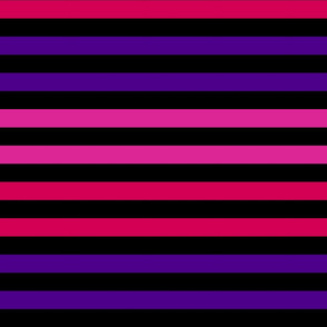 Stripes - Horizontal - 1 inch (2.54cm) - Medium Pink (#DD2695), Dark Pink (#D30053) & Purple (#4D008A) on Black (#000000)
