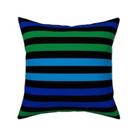 Stripes - Horizontal - 1 inch (2.54cm) - Light Blue (#0081C8), Dark Blue (#002398) & Dark Green (#00813C) on Black (#000000)