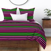 Stripes - Horizontal - 1 inch (2.54cm) - Light Green (#3AD42D), Light Pink (#E95FBE), Medium Pink (#DD2695) on Black (#000000)