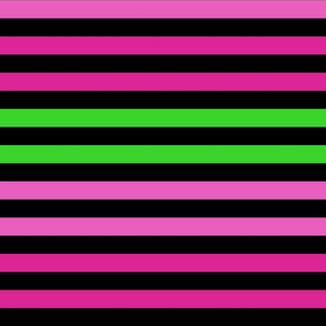 Stripes - Horizontal - 1 inch (2.54cm) - Light Green (#3AD42D), Light Pink (#E95FBE), Medium Pink (#DD2695) on Black (#000000)