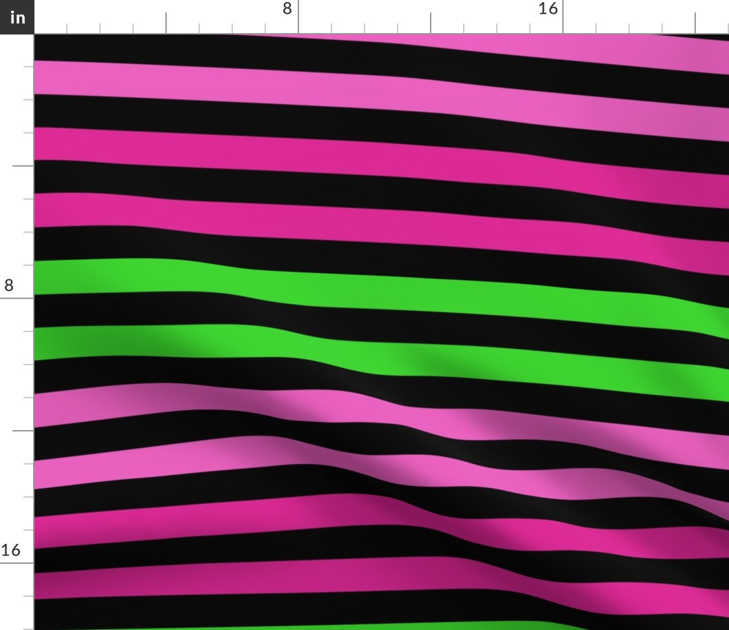 Stripes - Horizontal - 1 inch (2.54cm) - Light Green (#3AD42D), Light Pink (#E95FBE), Medium Pink (#DD2695) on Black (#000000)