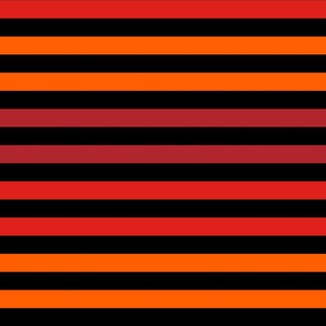 Stripes - Horizontal - 1 inch (2.54cm) - Red (#B1252C), Red (#E0201B) & Orange (#FF5F00) on Black (#000000)