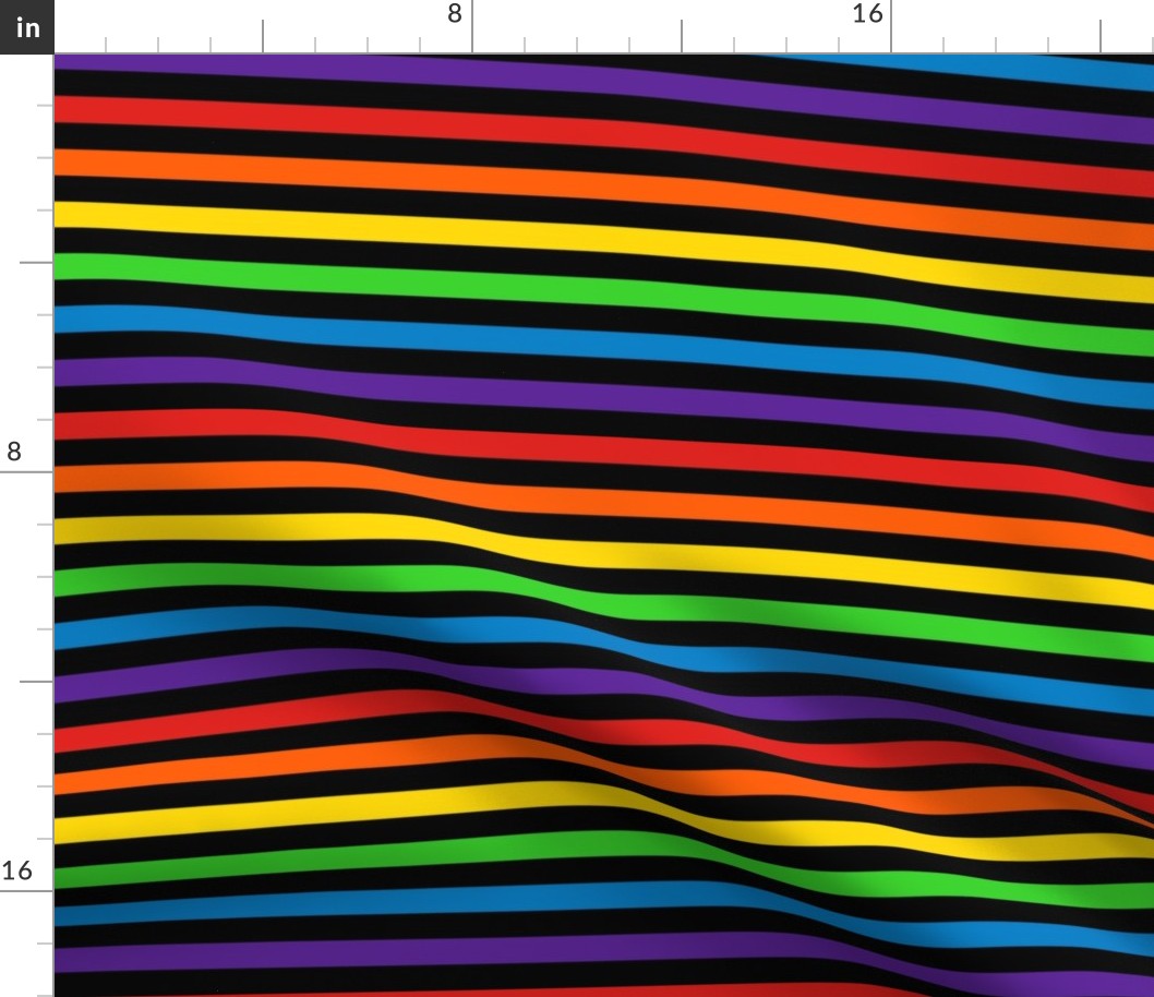 Stripes - Horizontal - 0.5 inch (1.27cm) - Black & Rainbow
