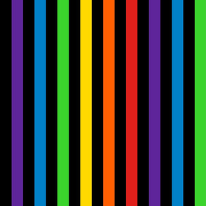 Stripes - Vertical - 1 inch (2.54cm) - Rainbow on Black