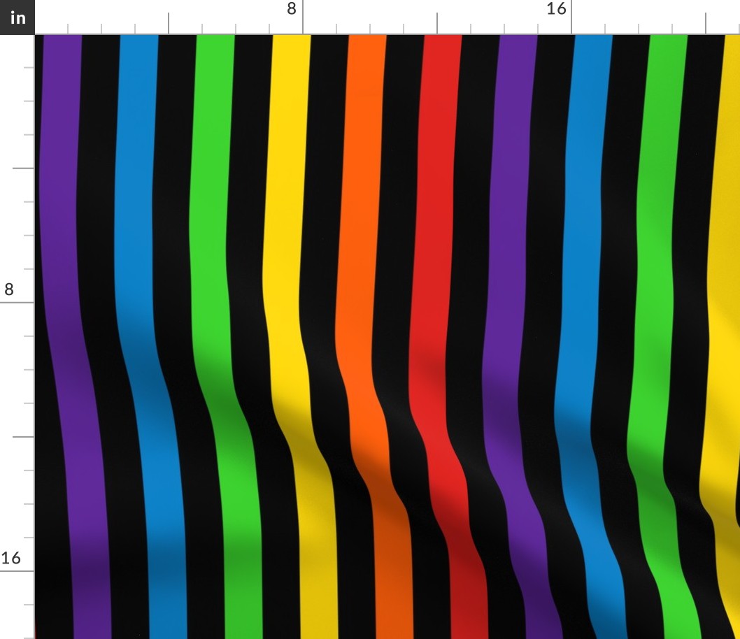 Stripes - Vertical - 1 inch (2.54cm) - Rainbow on Black