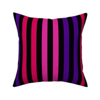 Stripes - Vertical - 1 inch (2.54cm) - Medium Pink (#DD2695), Dark Pink (#D30053) & Purple (#4D008A) on Black (#000000)