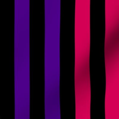 Stripes - Vertical - 1 inch (2.54cm) - Medium Pink (#DD2695), Dark Pink (#D30053) & Purple (#4D008A) on Black (#000000)