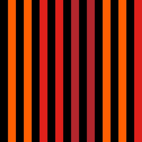 Stripes - Vertical - 1 inch (2.54cm) - Red (#B1252C), Red (#E0201B) & Orange (#FF5F00) on Black (#000000)