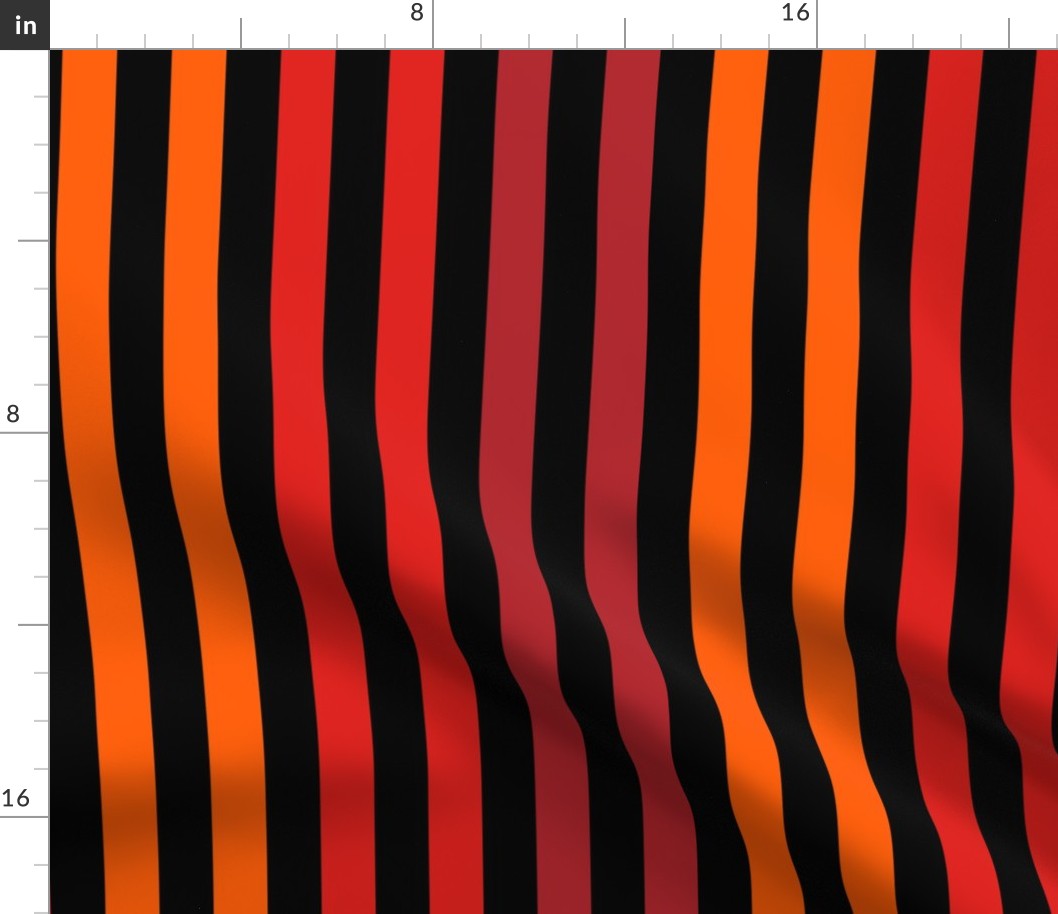 Stripes - Vertical - 1 inch (2.54cm) - Red (#B1252C), Red (#E0201B) & Orange (#FF5F00) on Black (#000000)