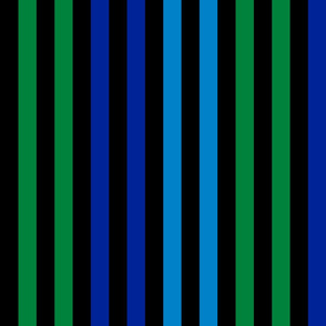 Stripes - Vertical - 1 inch (2.54cm) - Light Blue (#0081C8), Dark Blue (#002398) & Dark Green (#00813C) on Black (#000000)