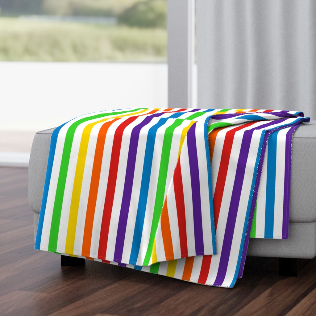 Stripes - Vertical - 1 inch (2.54cm) - Rainbow on White