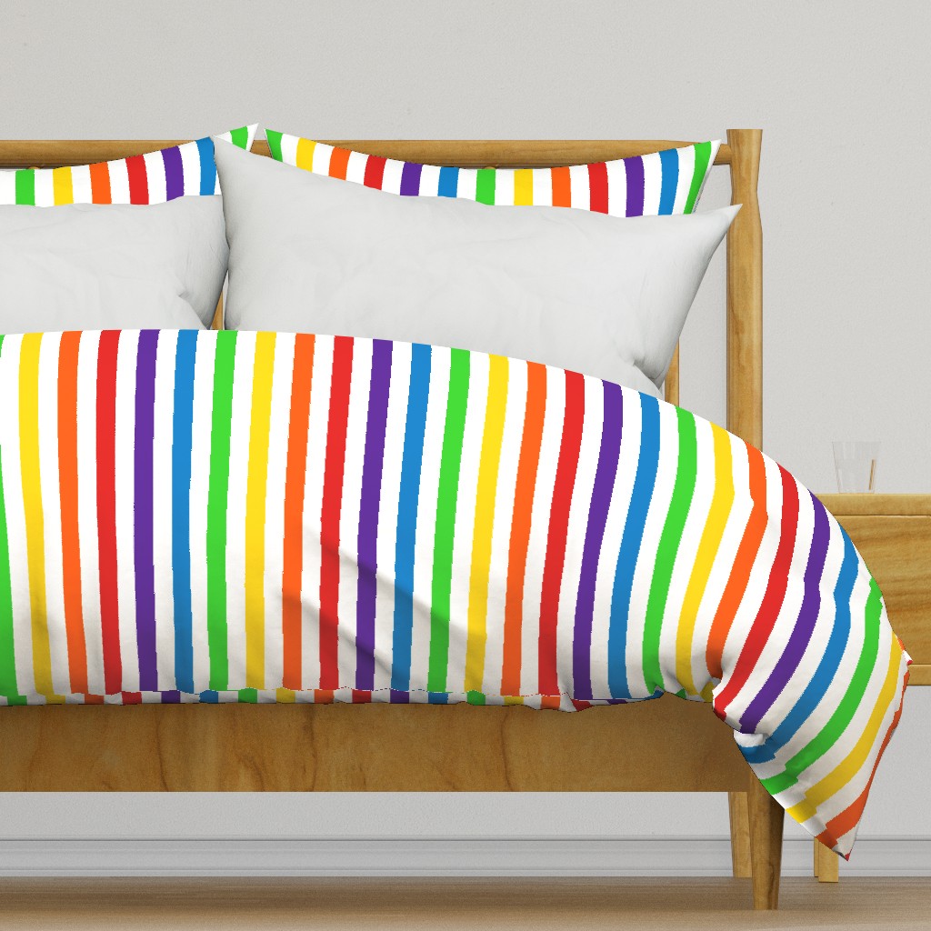 Stripes - Vertical - 1 inch (2.54cm) - Rainbow on White