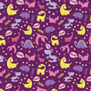 Girly Dinosaurs Roaring Seamless Pattern