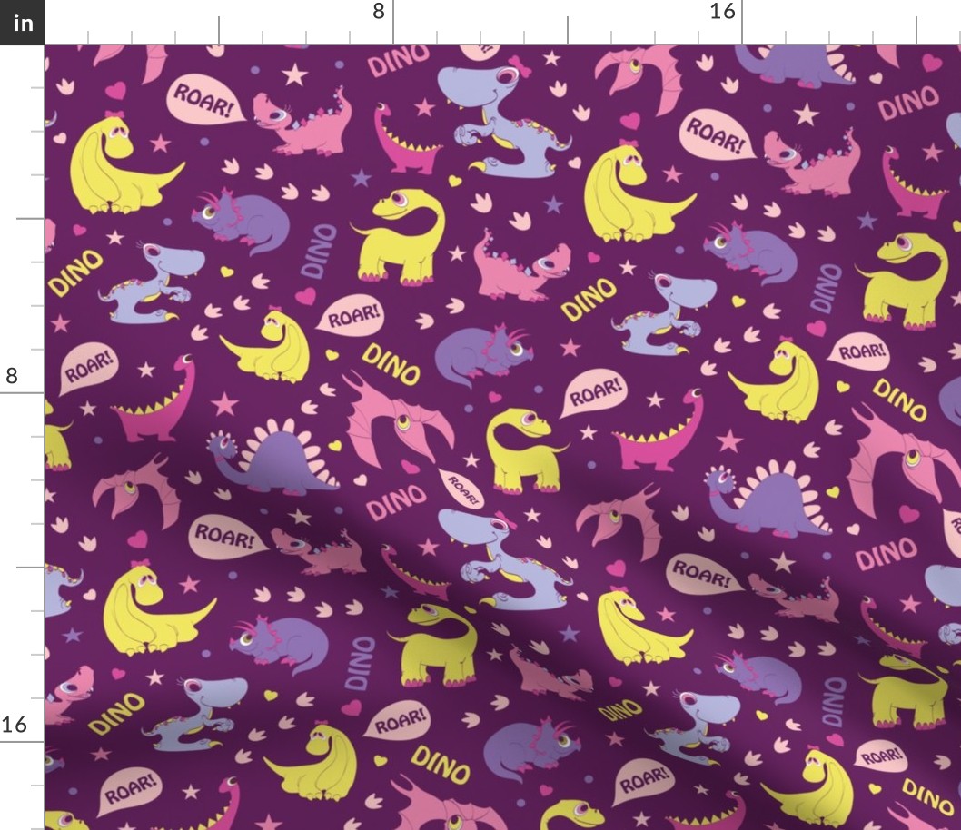 Girly Dinosaurs Roaring Seamless Pattern