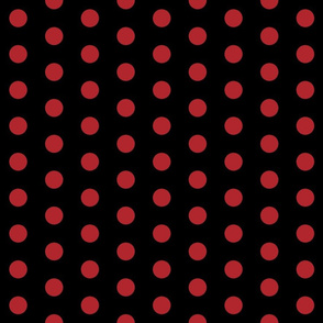 Polka Dots - 1 inch (2.54cm) - Dark Red (#b1252c) on Black (#000000) 