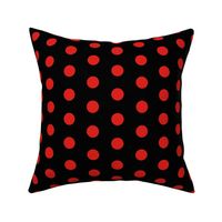 Polka Dots - 1 inch (2.54cm) - Red (#e0201b) on Black (#000000) 