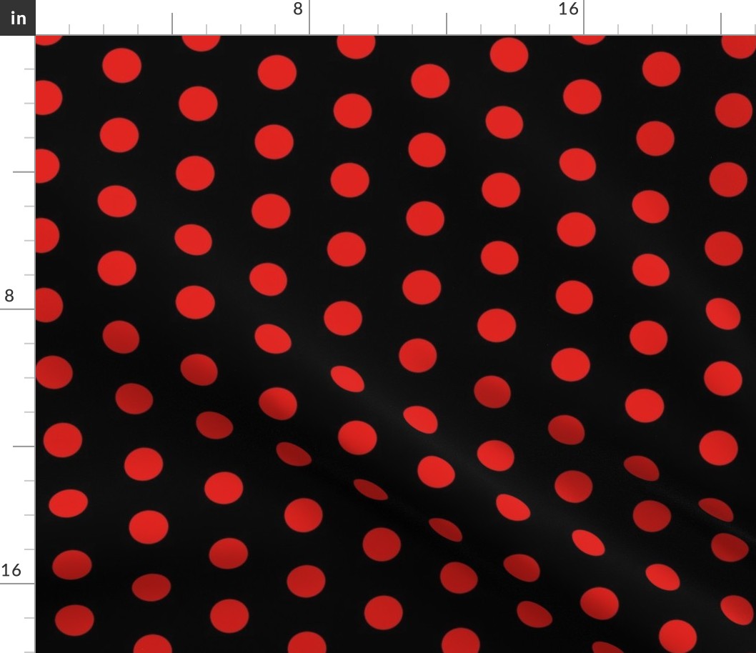 Polka Dots - 1 inch (2.54cm) - Red (#e0201b) on Black (#000000) 
