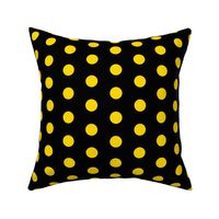  Polka Dots - 1 inch (2.54cm) - Yellow (#ffd900) on Black (#000000) 