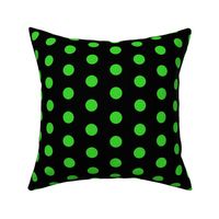 Polka Dots - 1 inch (2.54cm) - Light Green (#3ad42d) on Black (#000000) 